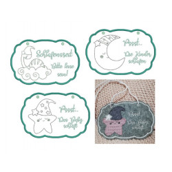 Stickserie ITH - Sleeping Dino Friends Türschilder